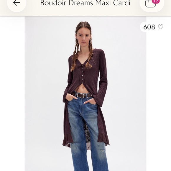 Free People eggplant color Long Sleeve Cardigan with ruffle detail size L - Picture 7 of 7